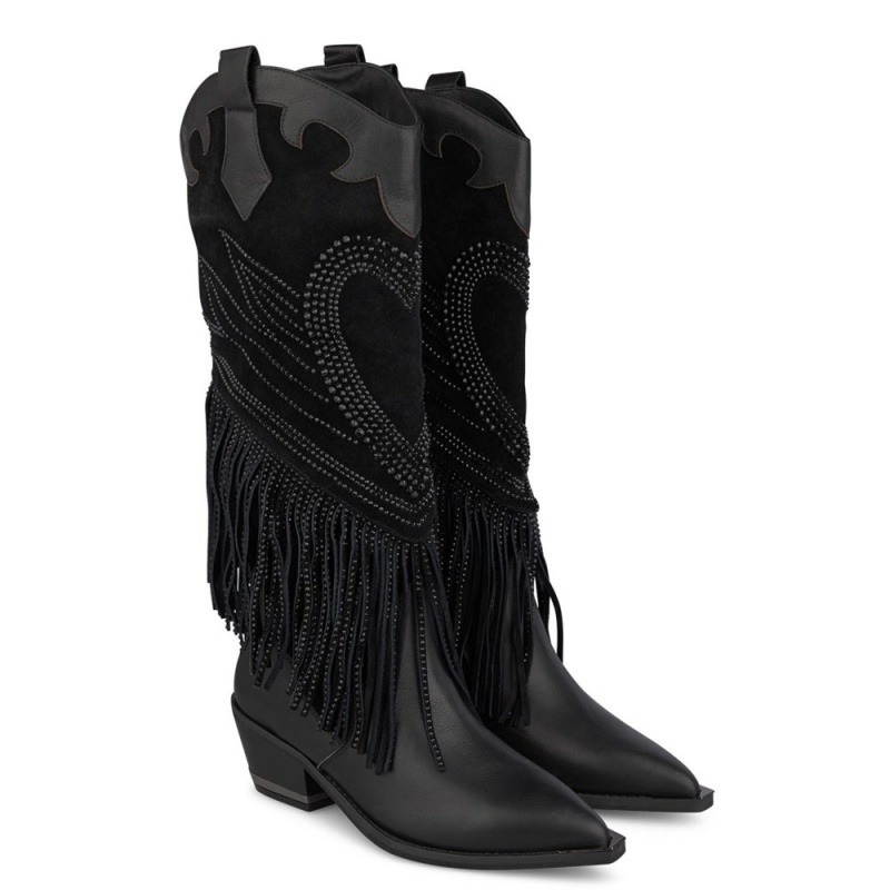 Bottes Plates Alma En Pena Fringed Boot Bleu Marine Femme | ZLC-19055939